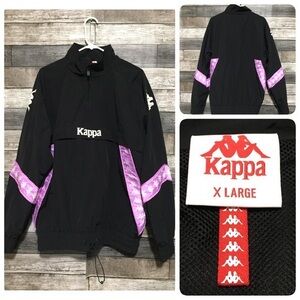Kappa Pullover Windbreaker Jacket Men’s XL Black Pink 1/4 Zip Anorak
